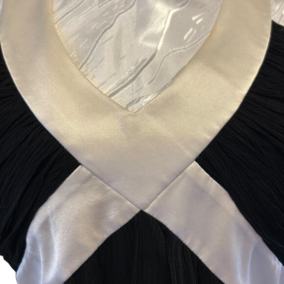 Vintage Black White Silk Chiffon Dress Womens Sz Large Y2K Babydoll Formal Noir - Picture 12 of 16